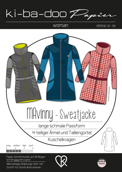 Papierschnitt Sweatjacke MaVinny | Größe 32-58 Papierschnitt Sweatjacke MaVinny | Größe 32-58