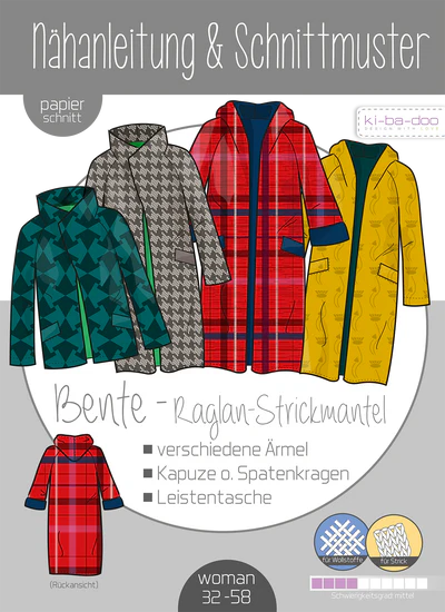 Papierschnitt Raglan-Strickmantel Bente | Größe 32-58 Papierschnitt Raglan-Strickmantel Bente | Größe 32-58