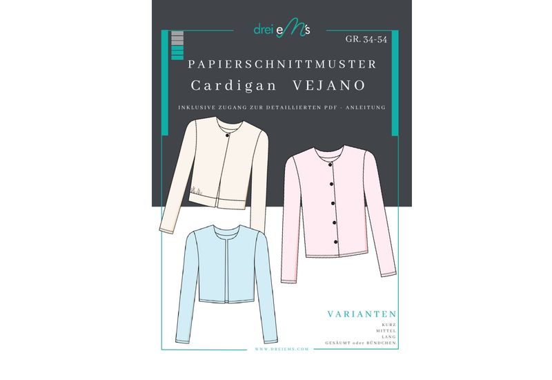 Cardigan Schnittmuster Damen „Vejano“ – Papierschnittmuster Gr. 34–54