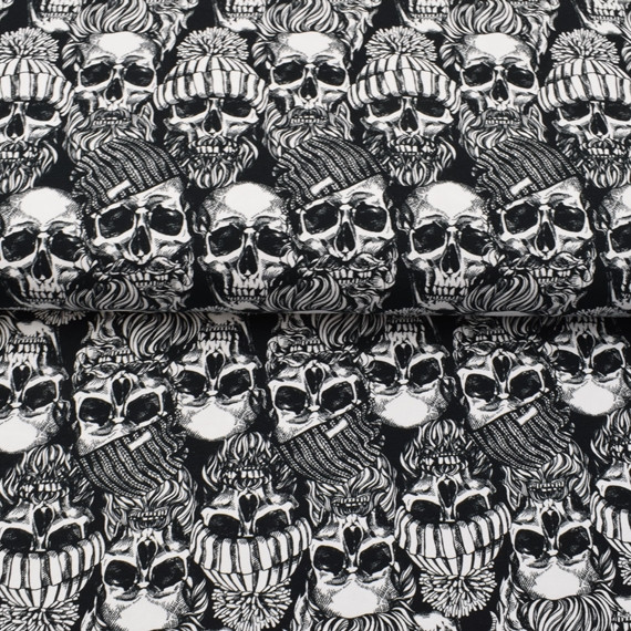 French Terry Black & White Hipster Skulls